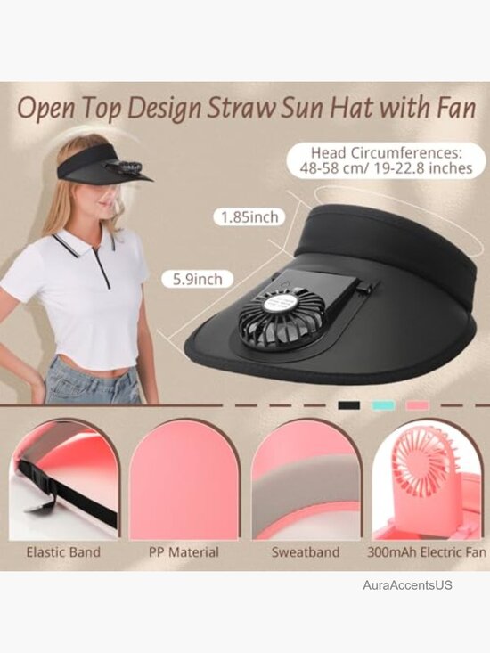 3 Adjustable Sun Visors with Built-in Fan, 3 Speeds, USB Rechargeable main image 7